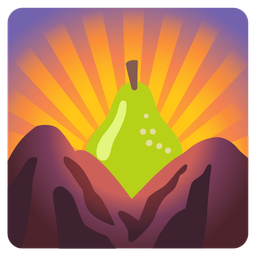 pear and sunrise over mountains