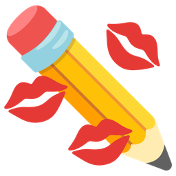 pencil and kiss mark