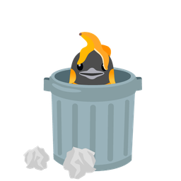 penguin and wastebasket