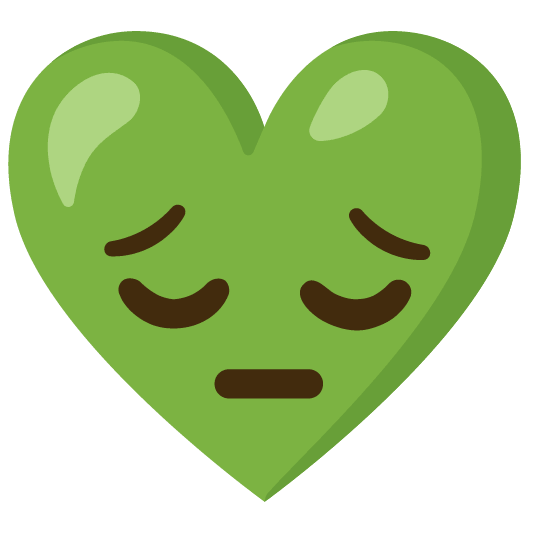 Pensive face and Green heart