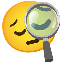 pensive face and magnifying glass tilted right