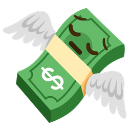 pensive face and money with wings