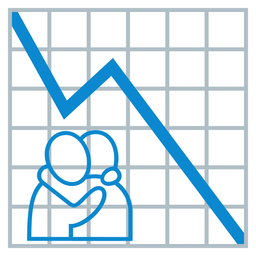 People hugging and Chart decreasing