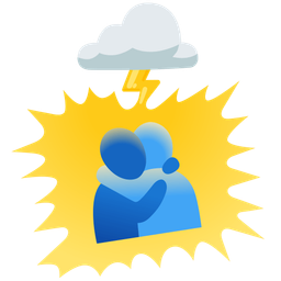 People hugging and Cloud with lightning