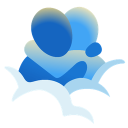 People hugging and Face in clouds