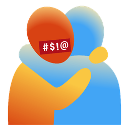 People hugging and Face with symbols on mouth