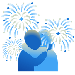 People hugging and Fireworks