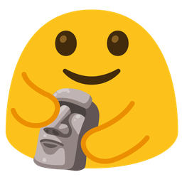 People hugging and Moai