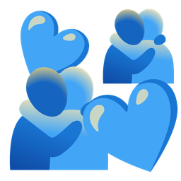 People hugging and Revolving hearts