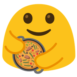 People hugging and Shallow pan of food