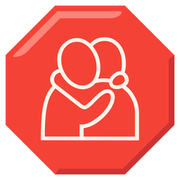 People hugging and Stop sign