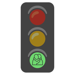 People hugging and Vertical traffic light