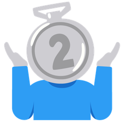 person shrugging and 2nd place medal