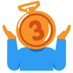 person shrugging and 3rd place medal