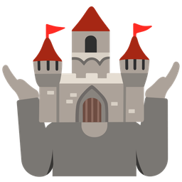 person shrugging and castle