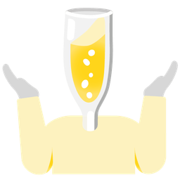 person shrugging and clinking glasses