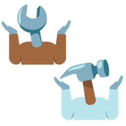 person shrugging and hammer and wrench