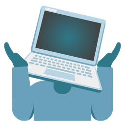 person shrugging and laptop