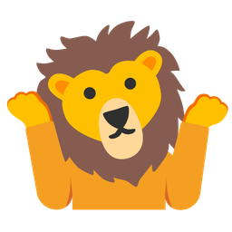 person shrugging and lion