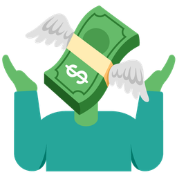 person shrugging and money with wings