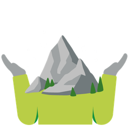person shrugging and mountain