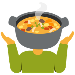 person shrugging and pot of food