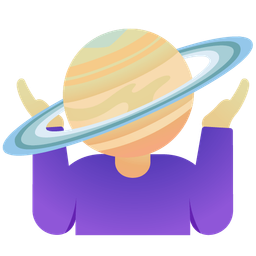 person shrugging and ringed planet