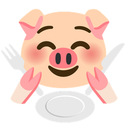 Pig face and Fork and knife with plate
