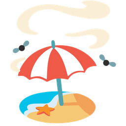 pile of poo and beach with umbrella