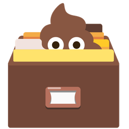 pile of poo and card file box