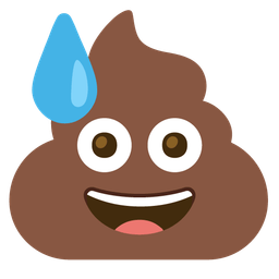 pile of poo and downcast face with sweat