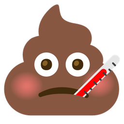pile of poo and face with thermometer