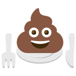 pile of poo and fork and knife with plate