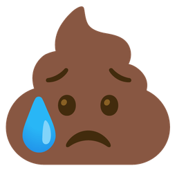 pile of poo and sad but relieved face