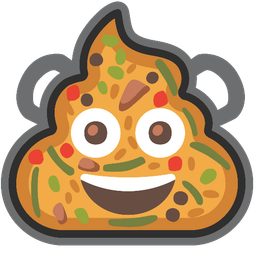 pile of poo and shallow pan of food