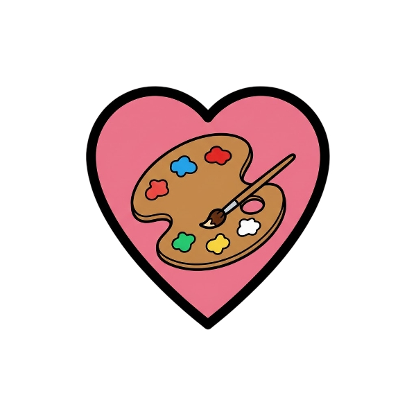 Pink heart and Artist palette
