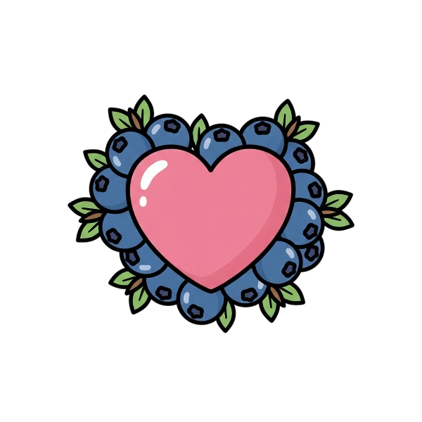Pink heart and Blueberries