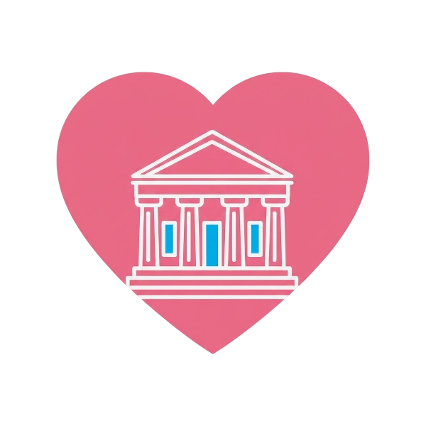 Pink heart and Classical building