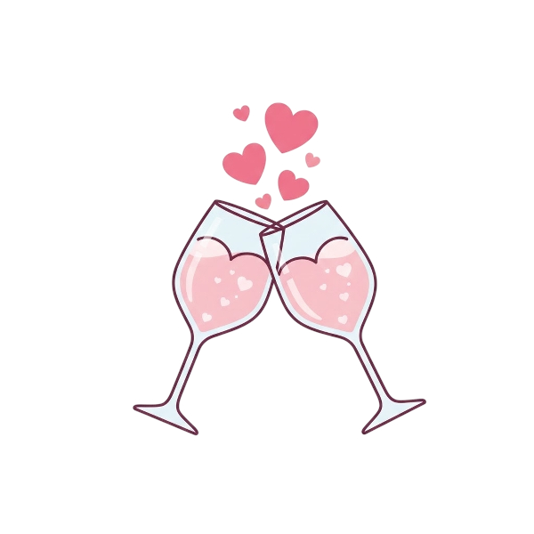 Pink heart and Clinking glasses