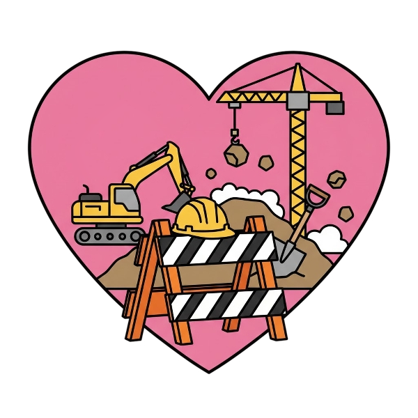 Pink heart and Construction