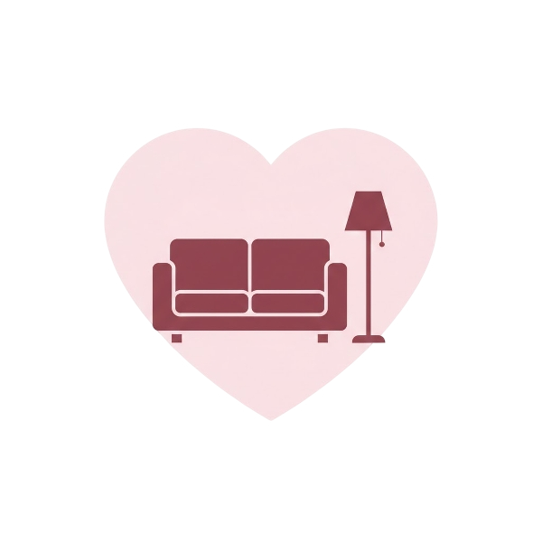 Pink heart and Couch and lamp