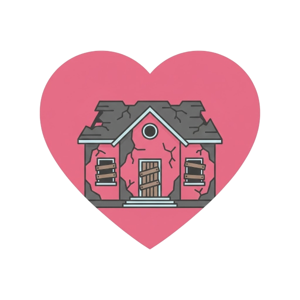 Pink heart and Derelict house