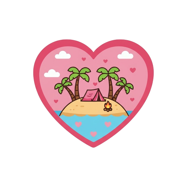 Pink heart and Desert island