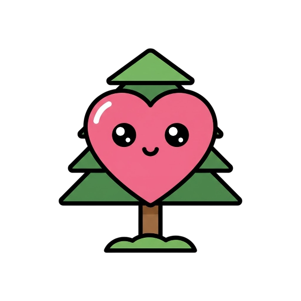 Pink heart and Evergreen tree