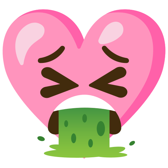 Pink heart and Face vomiting