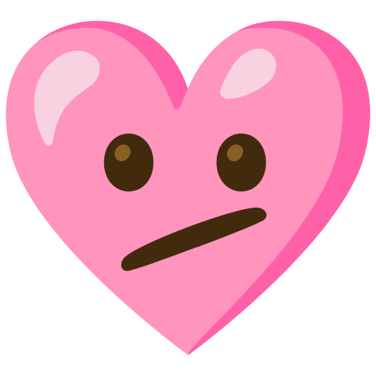 Pink heart and Face with diagonal mouth