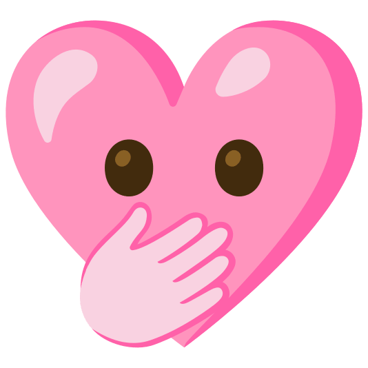 Pink heart and Face with open eyes and hand over mouth