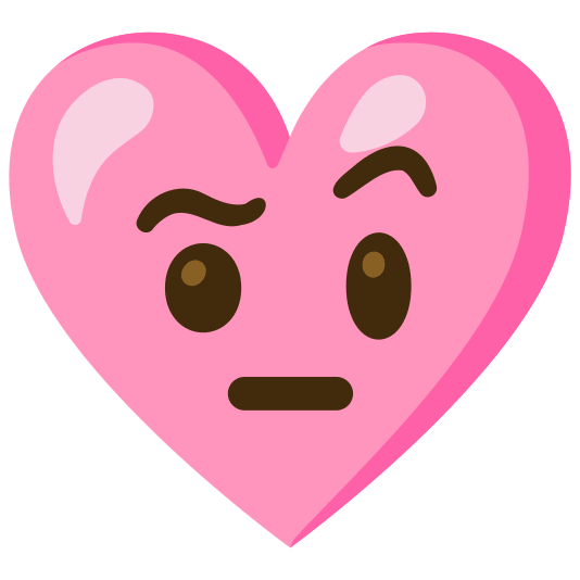 Pink heart and Face with raised eyebrow