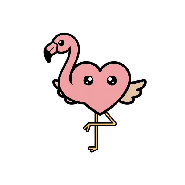 Pink heart and Flamingo