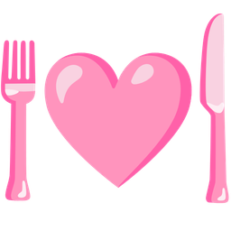 pink heart and fork and knife with plate